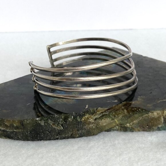 Sterling Silver 925 Modernist 22MM Wide Multi Row 4 Band V Cuff Bracelet Sz 7.5" - Picture 6 of 16
